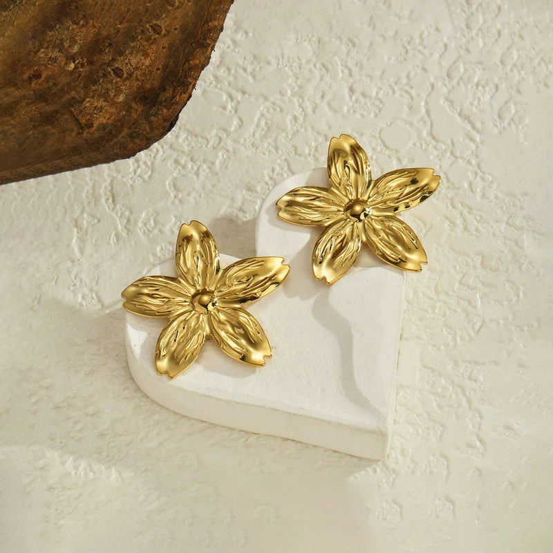 Gold-Plated anti Tarnish Stainless Steel Floral Drop Earrings