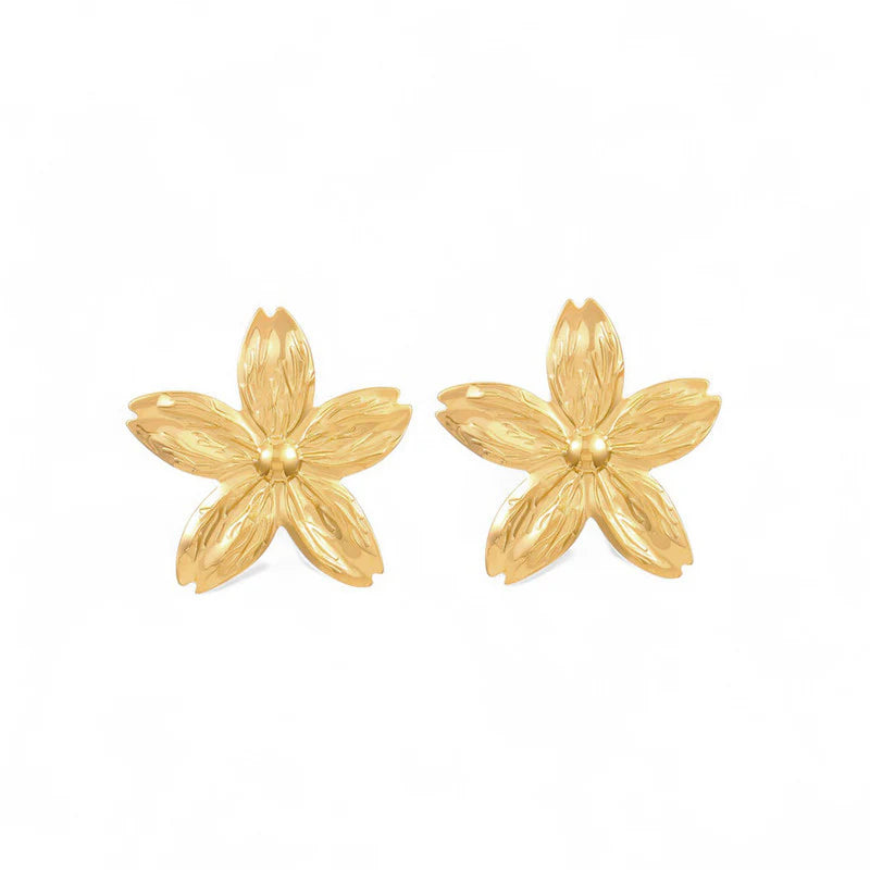 Gold-Plated anti Tarnish Stainless Steel Floral Drop Earrings