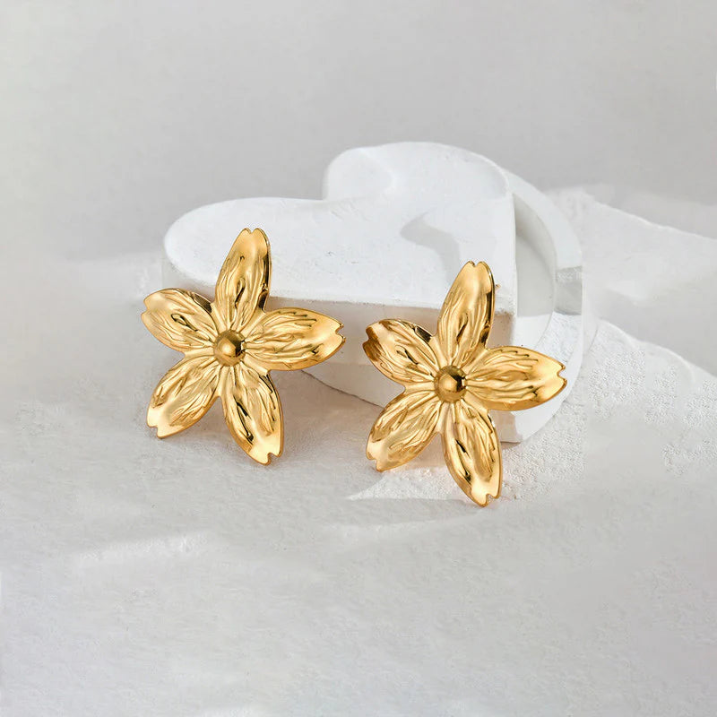 Gold-Plated anti Tarnish Stainless Steel Floral Drop Earrings
