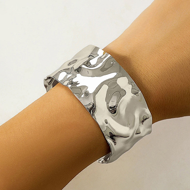 Silver-Plated Bangle-Style Cuff Bracelet for Women and Girls