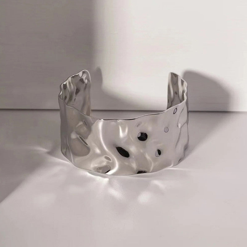 Silver-Plated Bangle-Style Cuff Bracelet for Women and Girls