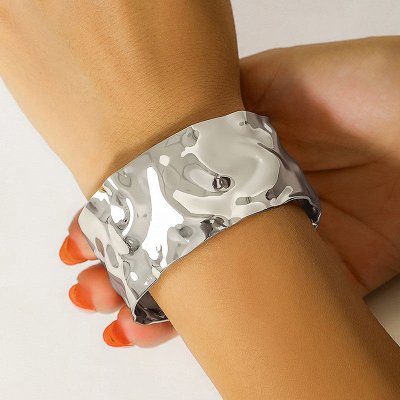 Silver-Plated Bangle-Style Cuff Bracelet for Women and Girls
