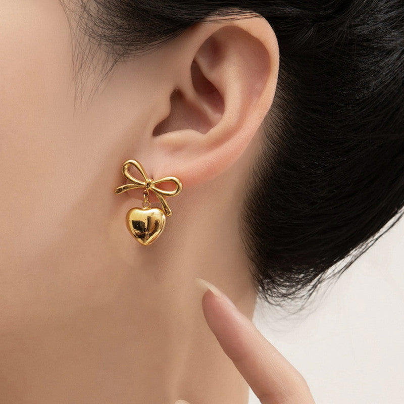 Gold Plated anti Tarnish Bow-Heart Themed Earrings