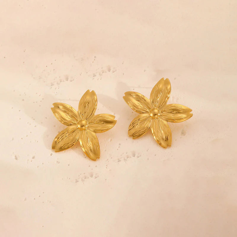 Gold-Plated anti Tarnish Stainless Steel Floral Drop Earrings