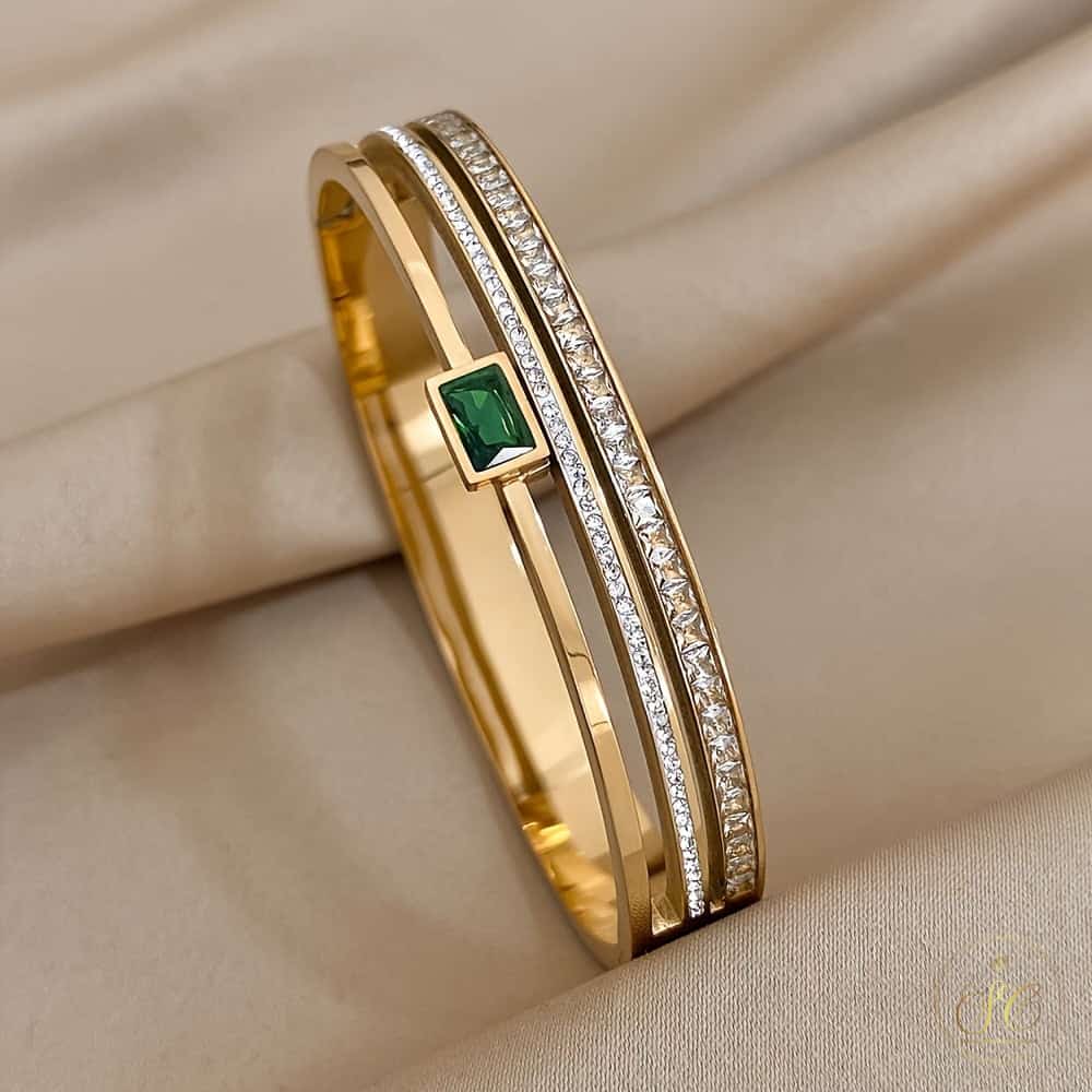 Signature Elegant Green Stainless Steel Double Row Bracelet - SeoulChic.store