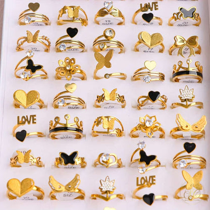 Luxury 10Pairs Fashion Butterfly Heartshaped Stainless Steel Rings - SeoulChic.store