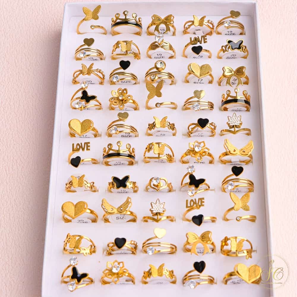 Luxury 10Pairs Fashion Butterfly Heartshaped Stainless Steel Rings - SeoulChic.store