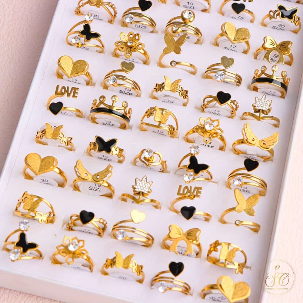 Luxury 10Pairs Fashion Butterfly Heartshaped Stainless Steel Rings - SeoulChic.store