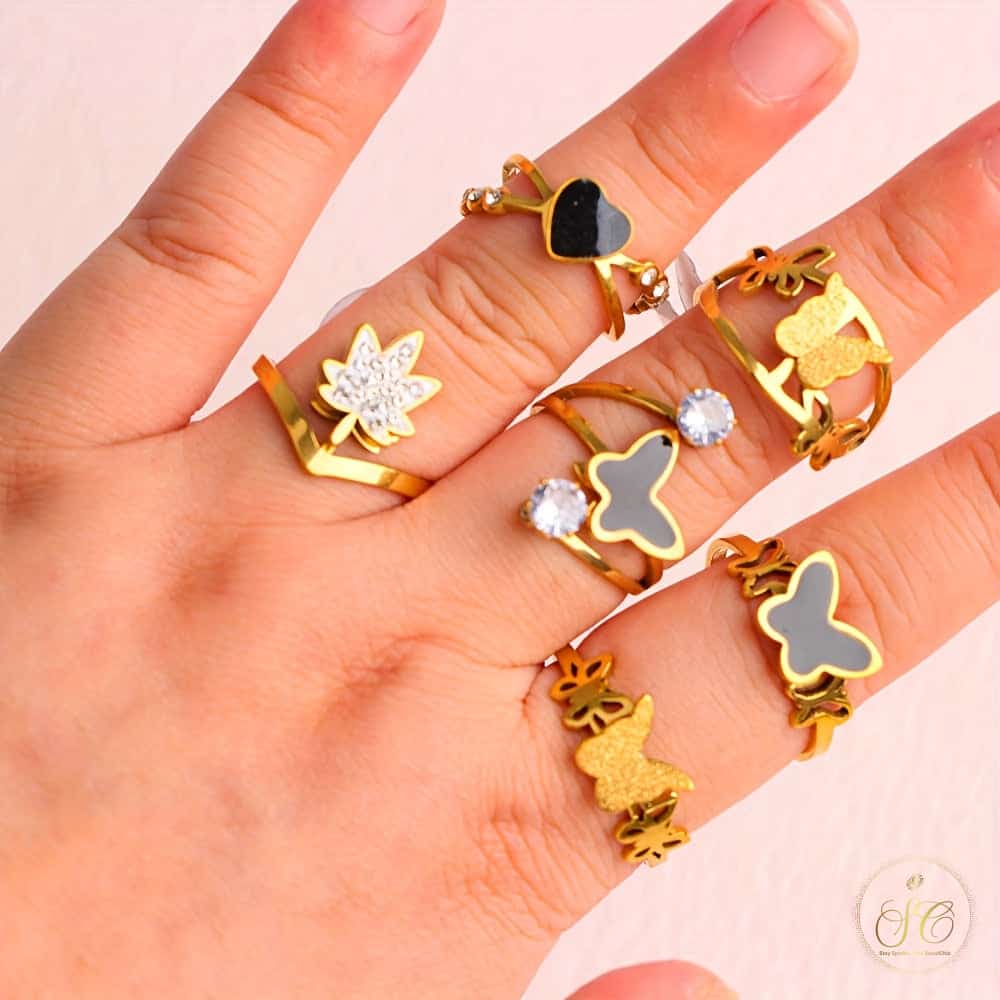 Luxury 10Pairs Fashion Butterfly Heartshaped Stainless Steel Rings - SeoulChic.store