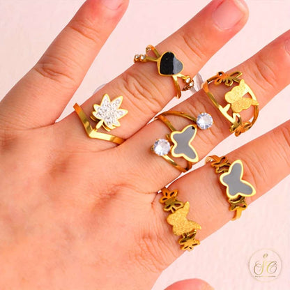 Luxury 10Pairs Fashion Butterfly Heartshaped Stainless Steel Rings - SeoulChic.store
