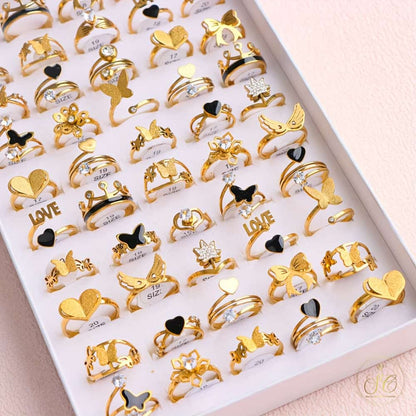 Luxury 10Pairs Fashion Butterfly Heartshaped Stainless Steel Rings - SeoulChic.store