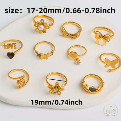 Luxury 10Pairs Fashion Butterfly Heartshaped Stainless Steel Rings - SeoulChic.store