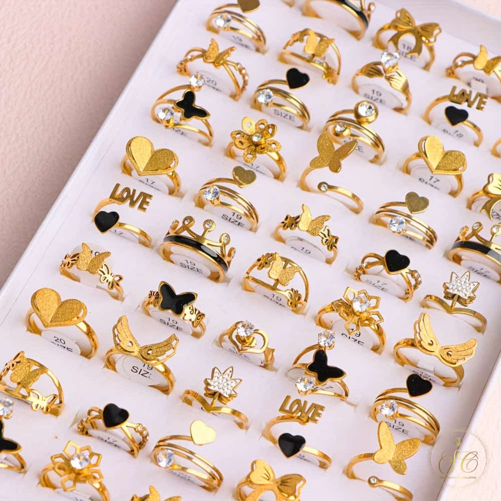 Luxury 10Pairs Fashion Butterfly Heartshaped Stainless Steel Rings - SeoulChic.store