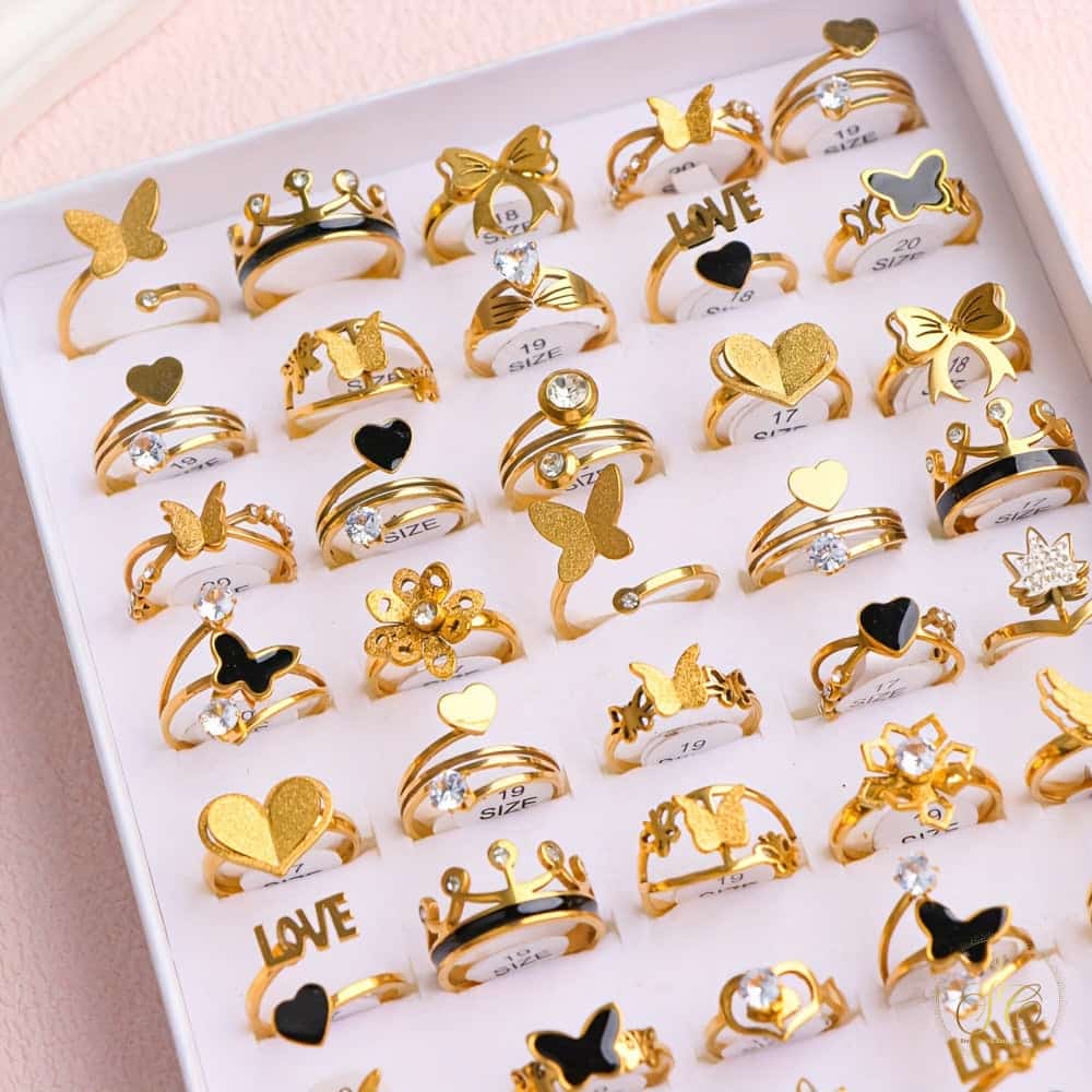 Luxury 10Pairs Fashion Butterfly Heartshaped Stainless Steel Rings - SeoulChic.store