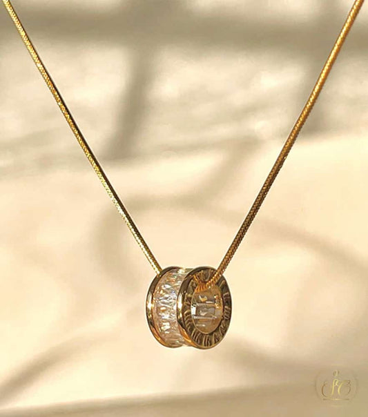 Elegant 18K Goldplated Cubic Zirconia Lucky Ring Pendant Necklace - SeoulChic.store