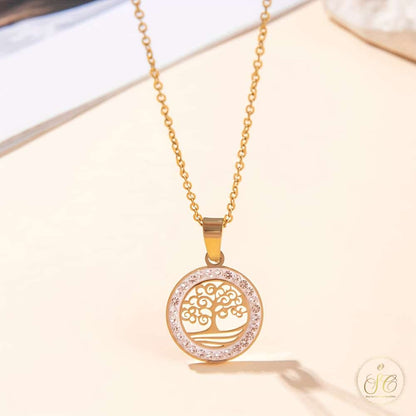 Modern 18K Gold Plated Inlaid Rhinestone Prosperity Tree Jewelry Set - SeoulChic.store