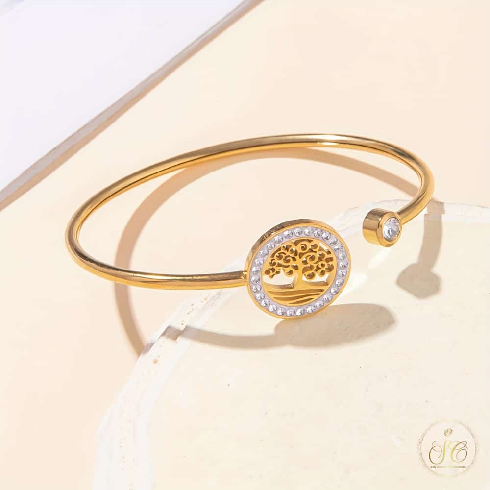 Modern 18K Gold Plated Inlaid Rhinestone Prosperity Tree Jewelry Set - SeoulChic.store