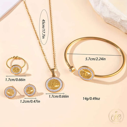 Modern 18K Gold Plated Inlaid Rhinestone Prosperity Tree Jewelry Set - SeoulChic.store
