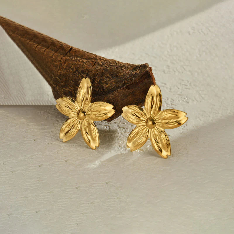 Gold-Plated anti Tarnish Stainless Steel Floral Drop Earrings