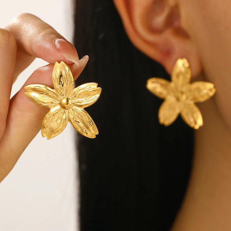 Gold-Plated anti Tarnish Stainless Steel Floral Drop Earrings