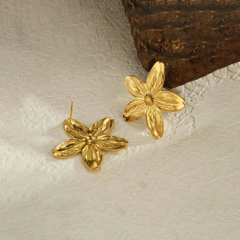 Gold-Plated anti Tarnish Stainless Steel Floral Drop Earrings