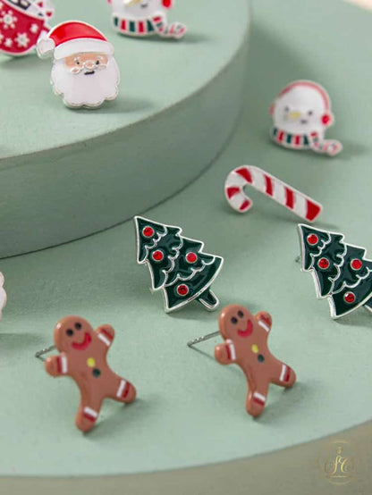Modern 6Pairs Of Santa Claus Christmas Tree Earrings Set - SeoulChic.store
