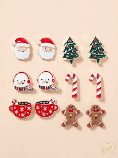 Modern 6Pairs Of Santa Claus Christmas Tree Earrings Set - SeoulChic.store