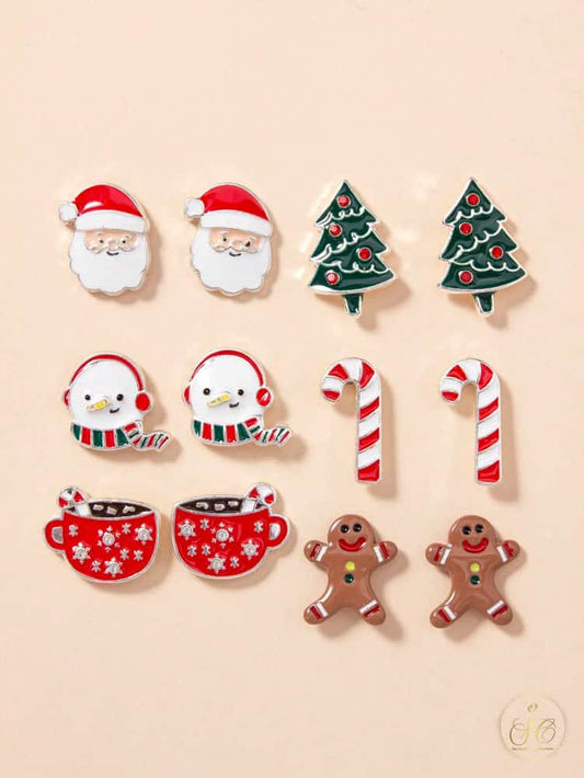 Modern 6Pairs Of Santa Claus Christmas Tree Earrings Set - SeoulChic.store