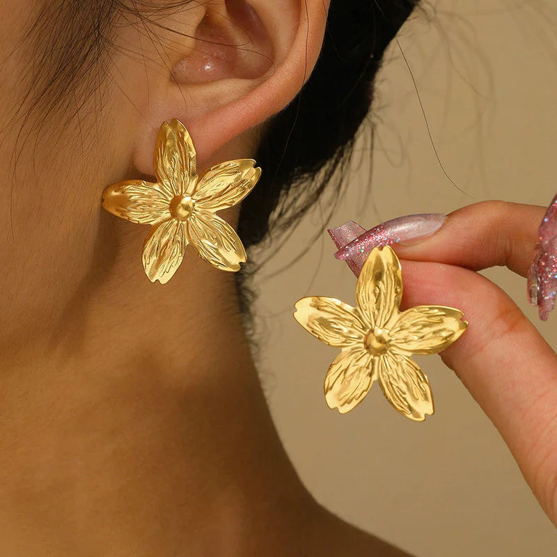 Gold-Plated anti Tarnish Stainless Steel Floral Drop Earrings