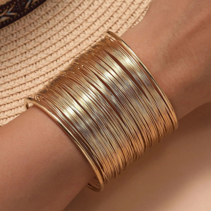 Gold Plated Party Statement Mesh Design Silver Free Size Korean Cuff Bracelet for Women and Girls