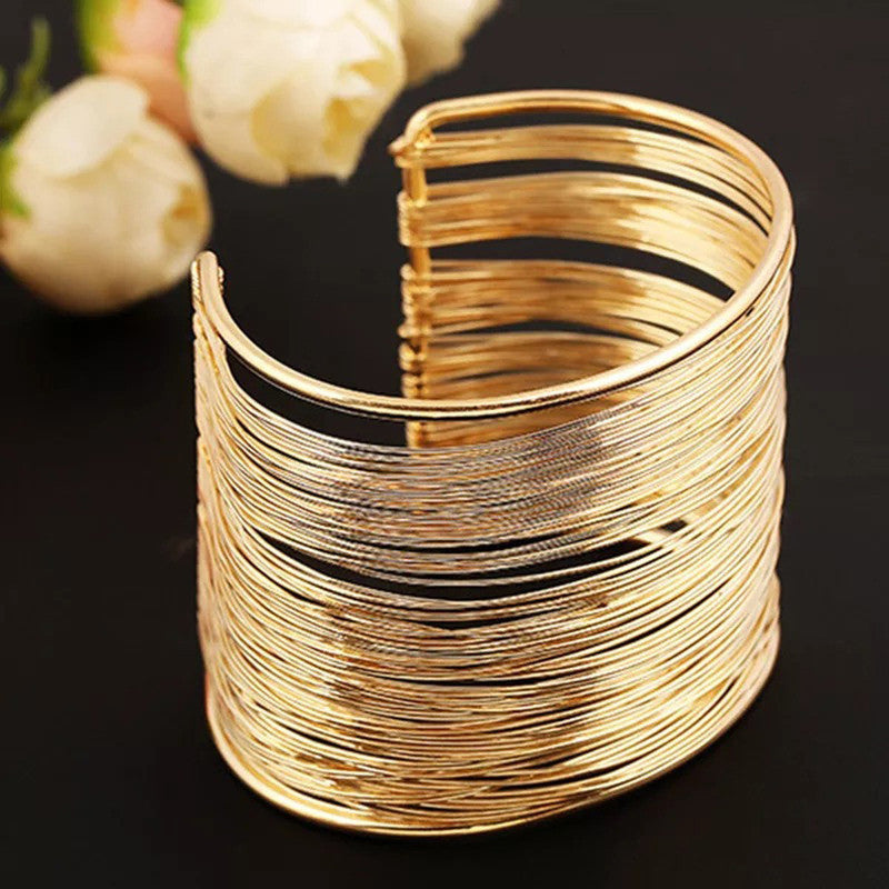 Gold Plated Party Statement Mesh Design Silver Free Size Korean Cuff Bracelet for Women and Girls