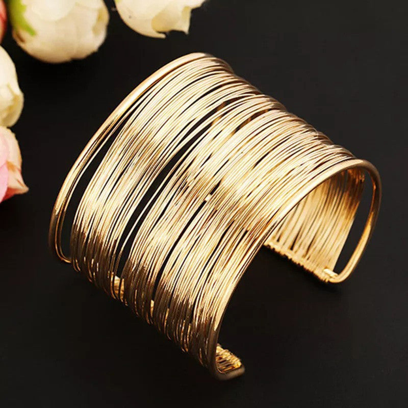 Gold Plated Party Statement Mesh Design Silver Free Size Korean Cuff Bracelet for Women and Girls