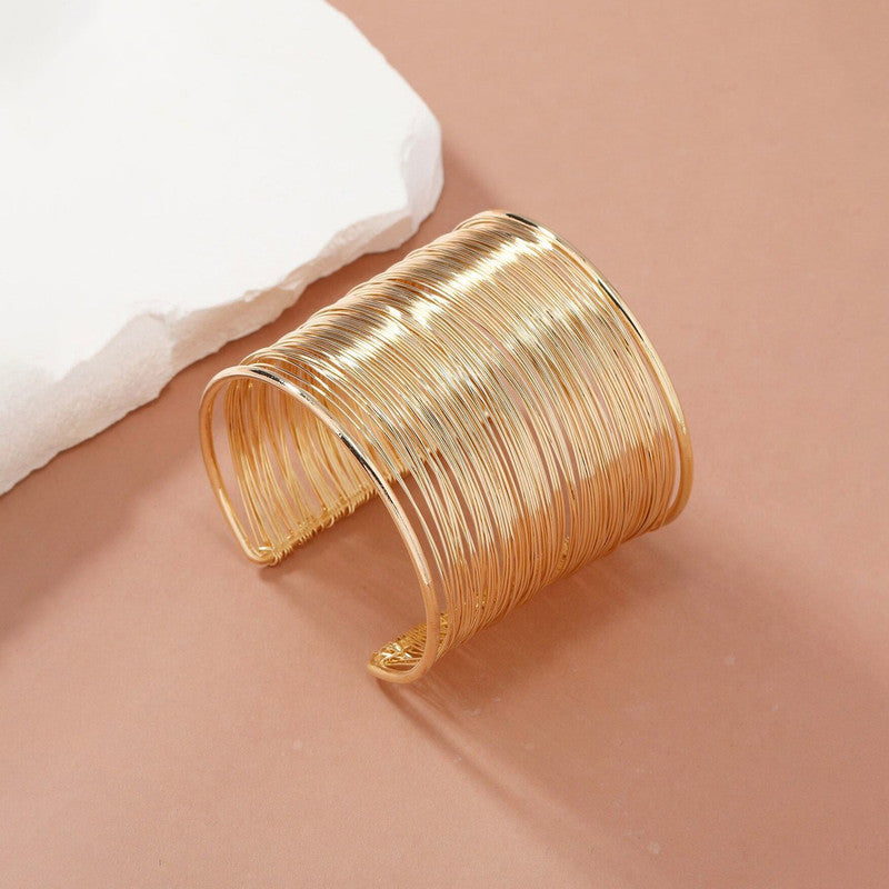 Gold Plated Party Statement Mesh Design Silver Free Size Korean Cuff Bracelet for Women and Girls