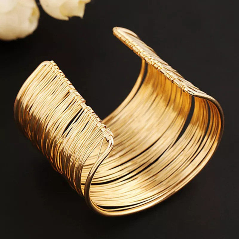 Gold Plated Party Statement Mesh Design Silver Free Size Korean Cuff Bracelet for Women and Girls