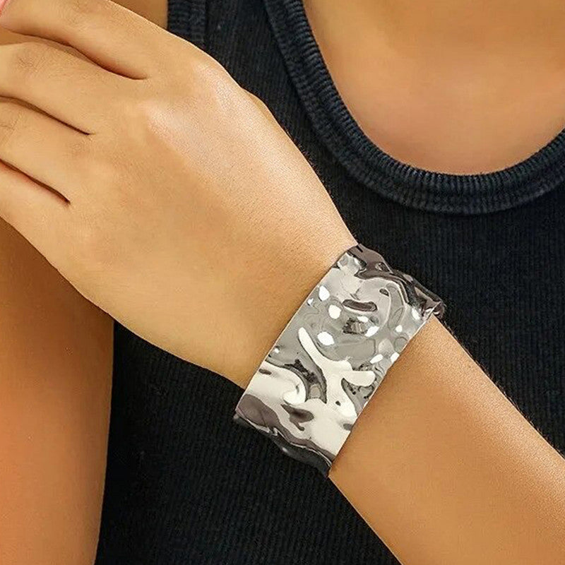 Silver-Plated Bangle-Style Cuff Bracelet for Women and Girls