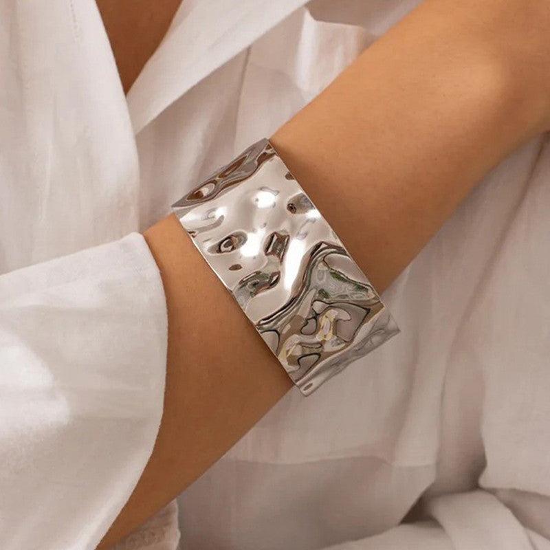 Silver-Plated Bangle-Style Cuff Bracelet for Women and Girls