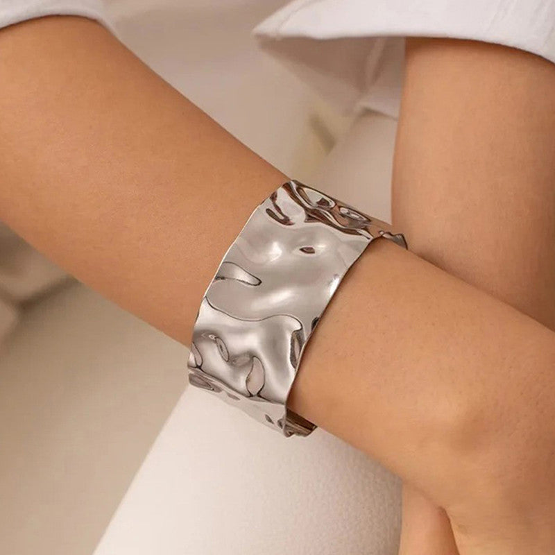 Silver-Plated Bangle-Style Cuff Bracelet for Women and Girls