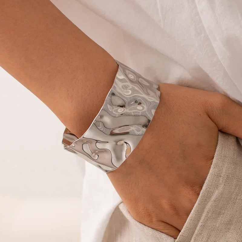 Silver-Plated Bangle-Style Cuff Bracelet for Women and Girls