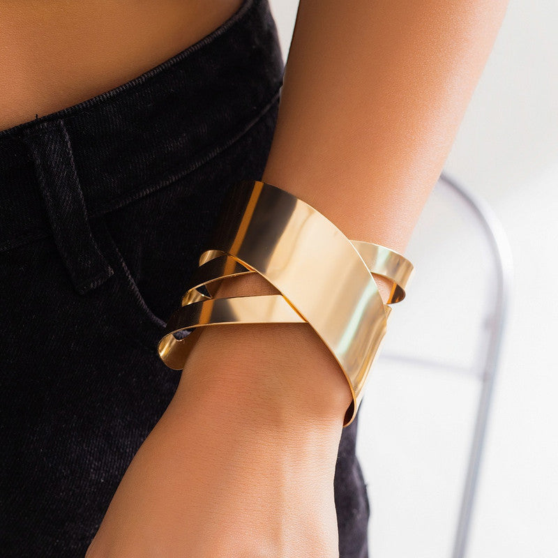 Gold-Plated Bangle-Style Cuff Bracelet for Women and Girls (No Return Clearance Sale)