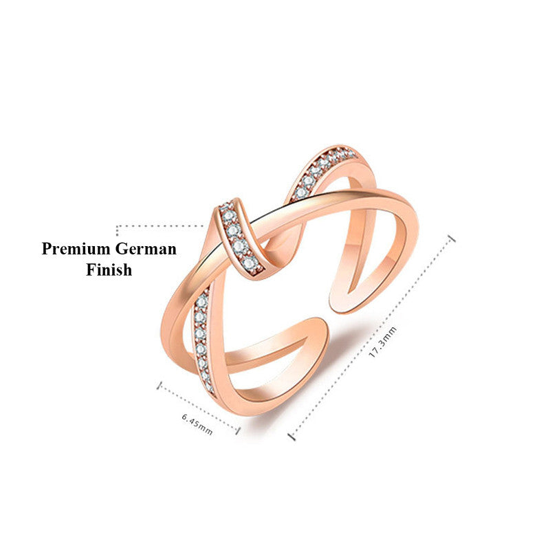 Rose Gold Plated American Diamond Studded Contemporary Korean Finger Ring