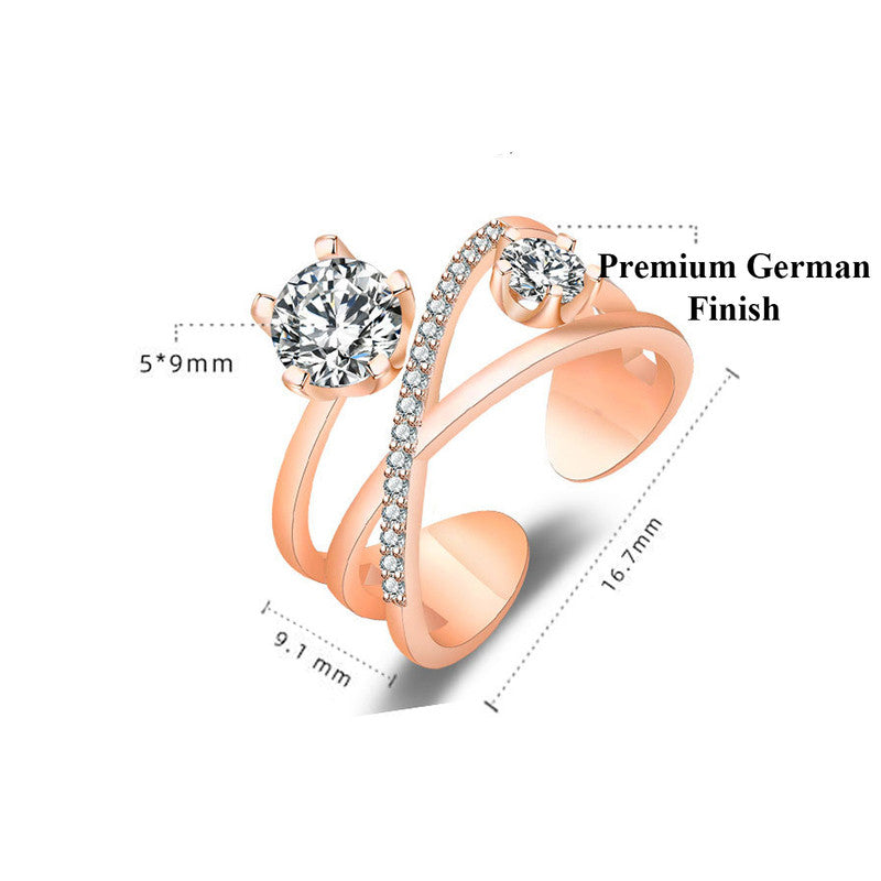 Rose Gold Plated American Diamond Studded Contemporary Korean Finger Ring