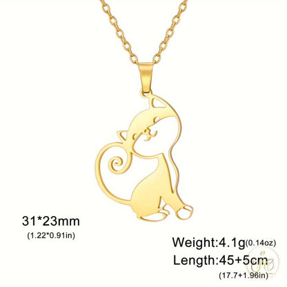 Refined Boho Style Stainless Steel Cat Necklace - SeoulChic.store