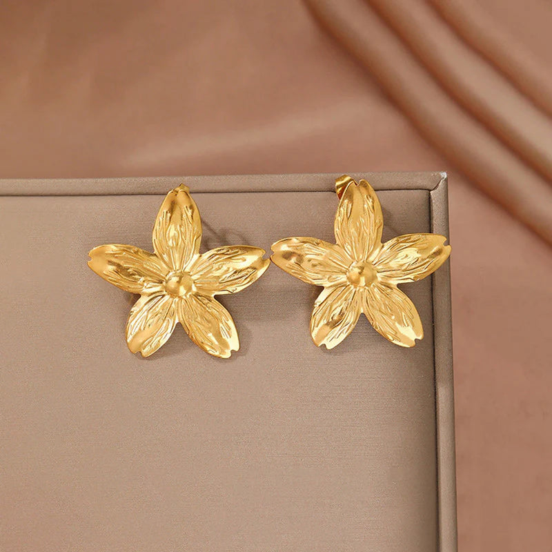 Gold-Plated anti Tarnish Stainless Steel Floral Drop Earrings