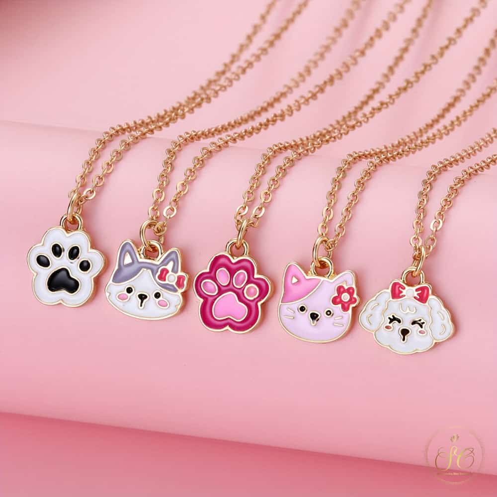 Timeless Colorful Cute Kitten Puppy And Cat Paw Shaped Pendant Necklace - SeoulChic.store