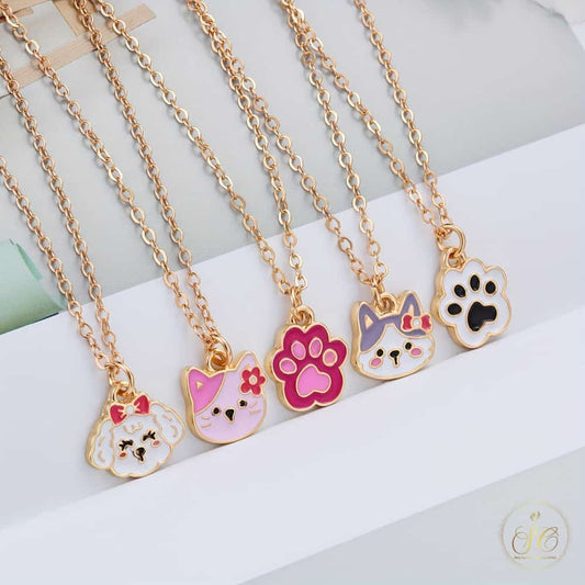 Timeless Colorful Cute Kitten Puppy And Cat Paw Shaped Pendant Necklace - SeoulChic.store
