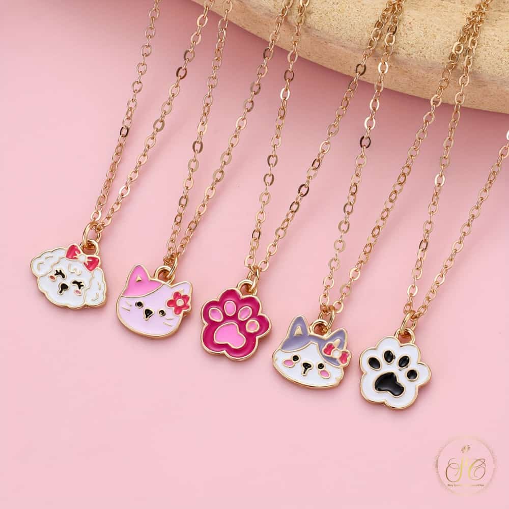 Timeless Colorful Cute Kitten Puppy And Cat Paw Shaped Pendant Necklace - SeoulChic.store