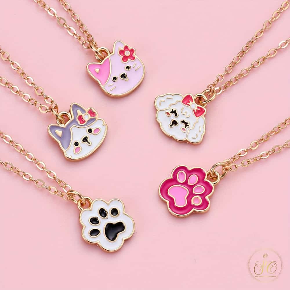 Timeless Colorful Cute Kitten Puppy And Cat Paw Shaped Pendant Necklace - SeoulChic.store