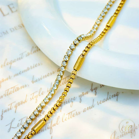 Modern Elegant Doublelayered Square Sparkling Rhinestone Bracelet - SeoulChic.store