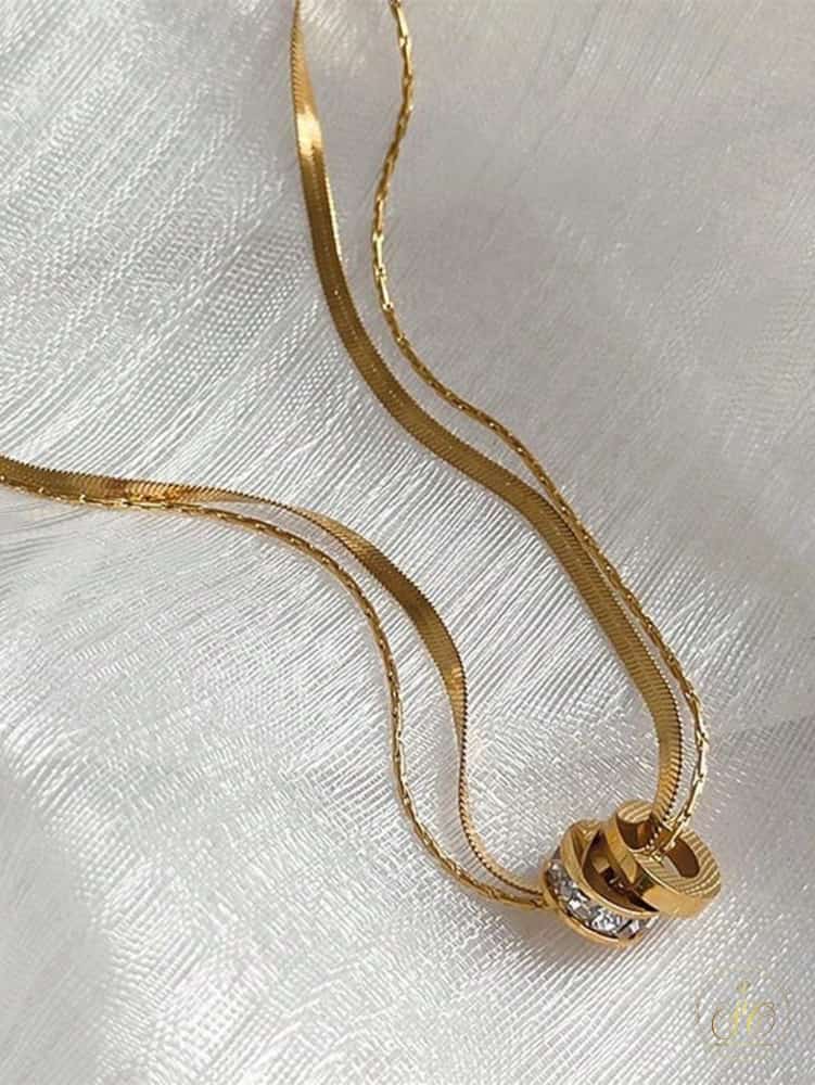 Refined Elegant Gold Plated Rhinestone Double Layered Necklace - SeoulChic.store