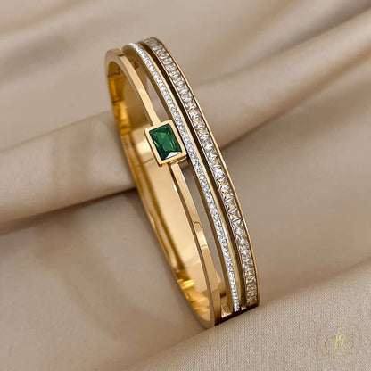 Signature Elegant Green Stainless Steel Double Row Bracelet - SeoulChic.store